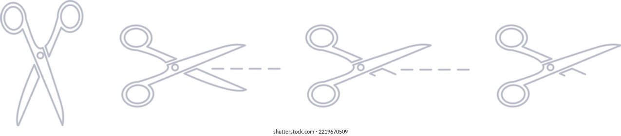 Set Of Icons Or Pictograms Of Scissors Cutting Dotted Line Or Sheet Of Paper
