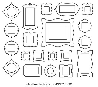 Set of icons picture frames in outline style. Vector illustration. Silhouettes of different frames isolated on white background.