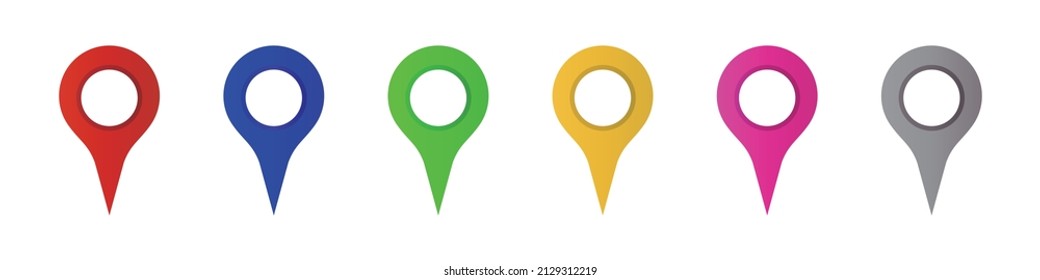 Un conjunto de iconos de pines en un mapa. Identificación de ubicación y ubicación actual. Vectores editables.