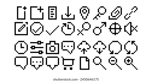 set of icons pixel art