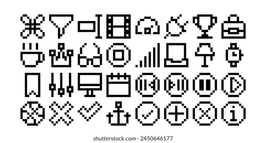 set of icons pixel art