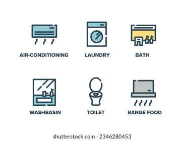 Un conjunto de iconos para los lugares que se van a limpiar. Ideal para ayudar a los limpiadores de casas, negocios, etc. en sus sitios web.
