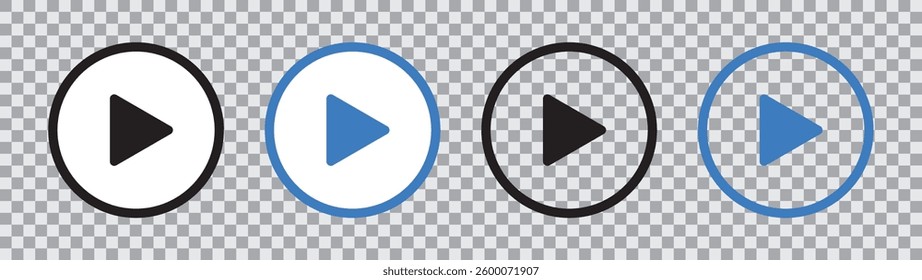 A set of icons play buttons with a circular design. Play button. Run the audio or video character. For digital media interfaces, to indicate audio and video playback functions. Vector illustrations