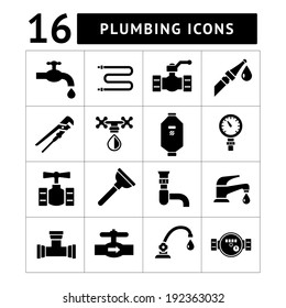 Set icons of plumbing isolated on white. Vector illustration