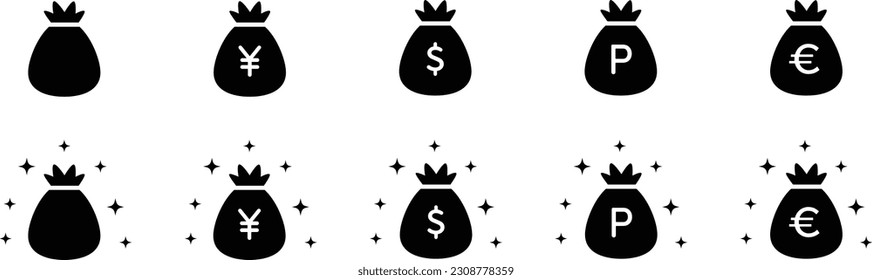 Set of icons: Points in a bag and money