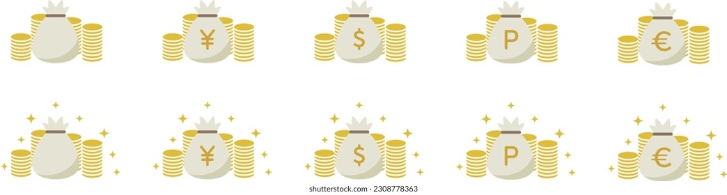 Set of icons: Points in a bag and money