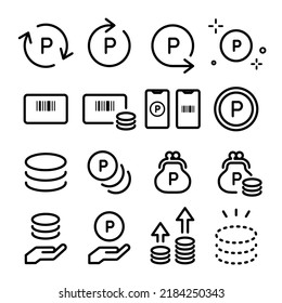 Set of icons for points, loyalty cards, membership cards, and coins