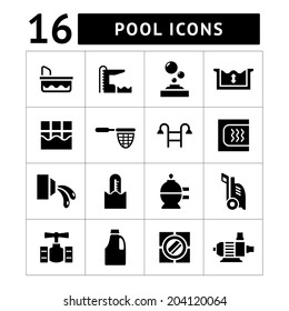 Set icons of pool isolated on white. Vector illustration