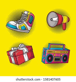 set icons pop art style vector illustration design