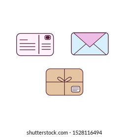 set of icons post related postcard parcel letter