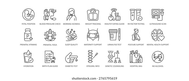 Set of icons for Pregnancy Care. Editable stroke. Vector illustration