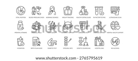 Set of icons for Pregnancy Care. Editable stroke. Vector illustration