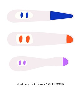Conjunto de íconos de las pruebas de embarazo. Ilustraciones vectoriales sobre fondo blanco.