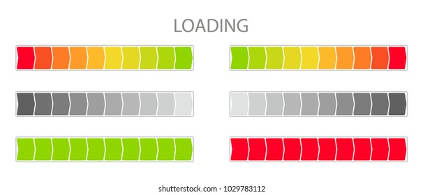 A set of icons of the progress bar. Loading progress indicator, download process, load icon, download time, loading bar. Vector illustration in a flat style isolated on background.