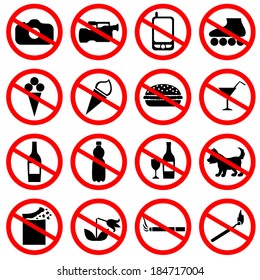 Set of icons with prohibiting different designations