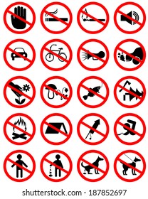 Set of icons with prohibiting different designations