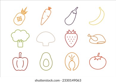 set of icons for proper nutrition on a white background linear flat style, vector