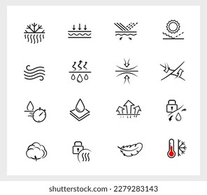 Set of icons for protective material. Vector illustration on white background. Ideal for outerwear, jackets, women's pads, baby diapers, wipes, napkins, etc. EPS10.	