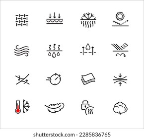 Set of icons for protective material. Vector illustration on white background. Ideal for outerwear, jackets, pads, diapers, wipes, napkins, etc. EPS10.	