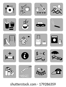 Set of icons for public places black and white
