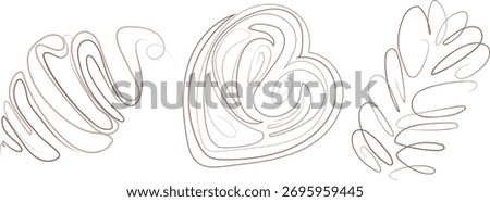 Set of icons of puff pastry pastries, namely croissants and buns of various shapes in line art style, for advertising, social media or web design