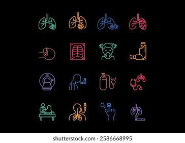 Set of icons for Pulmonology. Editable stroke. Vector illustration