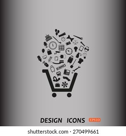 Set of icons. Put into shopping cart. Great buy. Cart of goods. Supermarket. icon. vector design