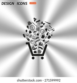 Set of icons. Put into shopping cart. Great buy. Cart of goods. Supermarket. icon. vector design