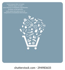 Set of icons. Put into shopping cart. Great buy. Cart of goods. Supermarket. icon. vector design