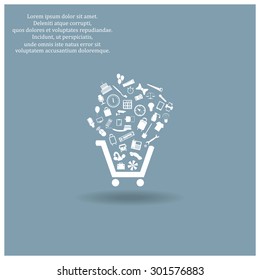  Conjunto de iconos. Entra en el carro de la compra. Gran compra. Carro de mercancías.Supermercado. para obtener más información. diseño vectorial