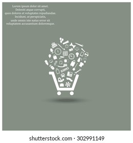 Set of icons. Put into shopping cart. Great buy. Cart of goods. Supermarket. icon. vector design