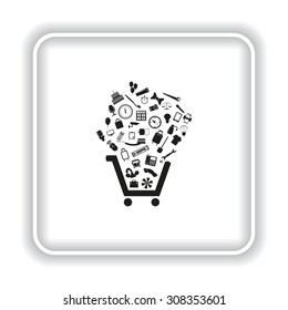 Set of icons. Put into shopping cart. Great buy. Cart of goods. Supermarket. icon. vector design