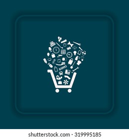 Set of icons. Put into shopping cart. Great buy. Cart of goods. Supermarket. icon. vector design