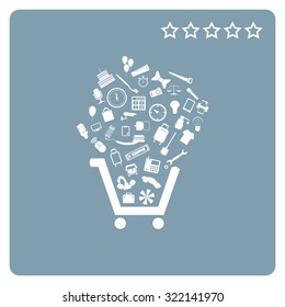 Set of icons. Put into shopping cart. Great buy. Cart of goods. Supermarket. icon. vector design