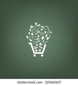 Set of icons. Put into shopping cart. Great buy. Cart of goods. Supermarket. icon. vector design