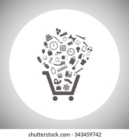 Set of icons. Put into shopping cart. Great buy. Cart of goods. Supermarket. icon. vector design