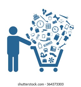 Set of icons. Put into shopping cart. Great buy. Cart of goods. Supermarket icon, vector illustration. Flat design style