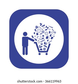 Set of icons. Put into shopping cart. Great buy. Cart of goods. Supermarket icon, vector illustration. Flat design style