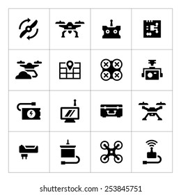 Set icons of quadrocopter, hexacopter, multicopter and drone isolated on white. Vector illustration