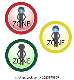 Set of icons for quarantine zones. Covid zones. Information banner. Sign for public places, disinfecting areas.