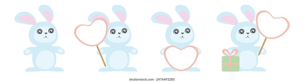 A set of icons, a rabbit holding a sign. Vector illustration.