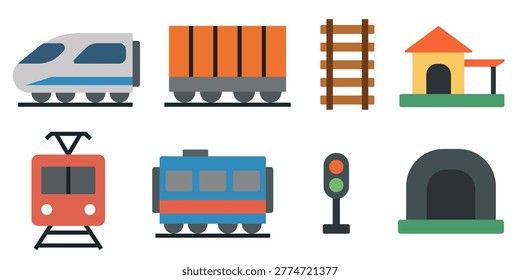 A set of icons for rail transport and infrastructure. EPS 10.