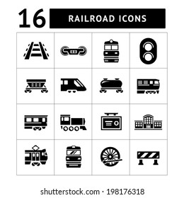 Set icons of railroad and train isolated on white. Vector illustration