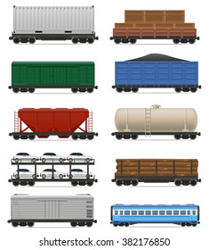 set icons railway carriage train vector illustration isolated on white background
