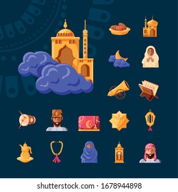 set of icons ramadan kareem vector illustration design