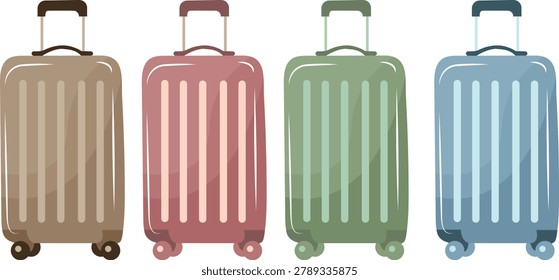 set of icons of rectangular suitcases in different colors for travel, for branding, background design, packaging or social networks