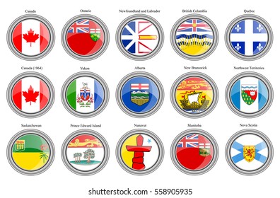 Set of icons. Regions of Canada flags. Vector.  