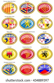 Set of icons. Regions of France flags.   