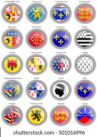 Set of icons. Regions of France flags.   