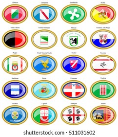 Set of icons. Regions of Italy flags. 3D.    